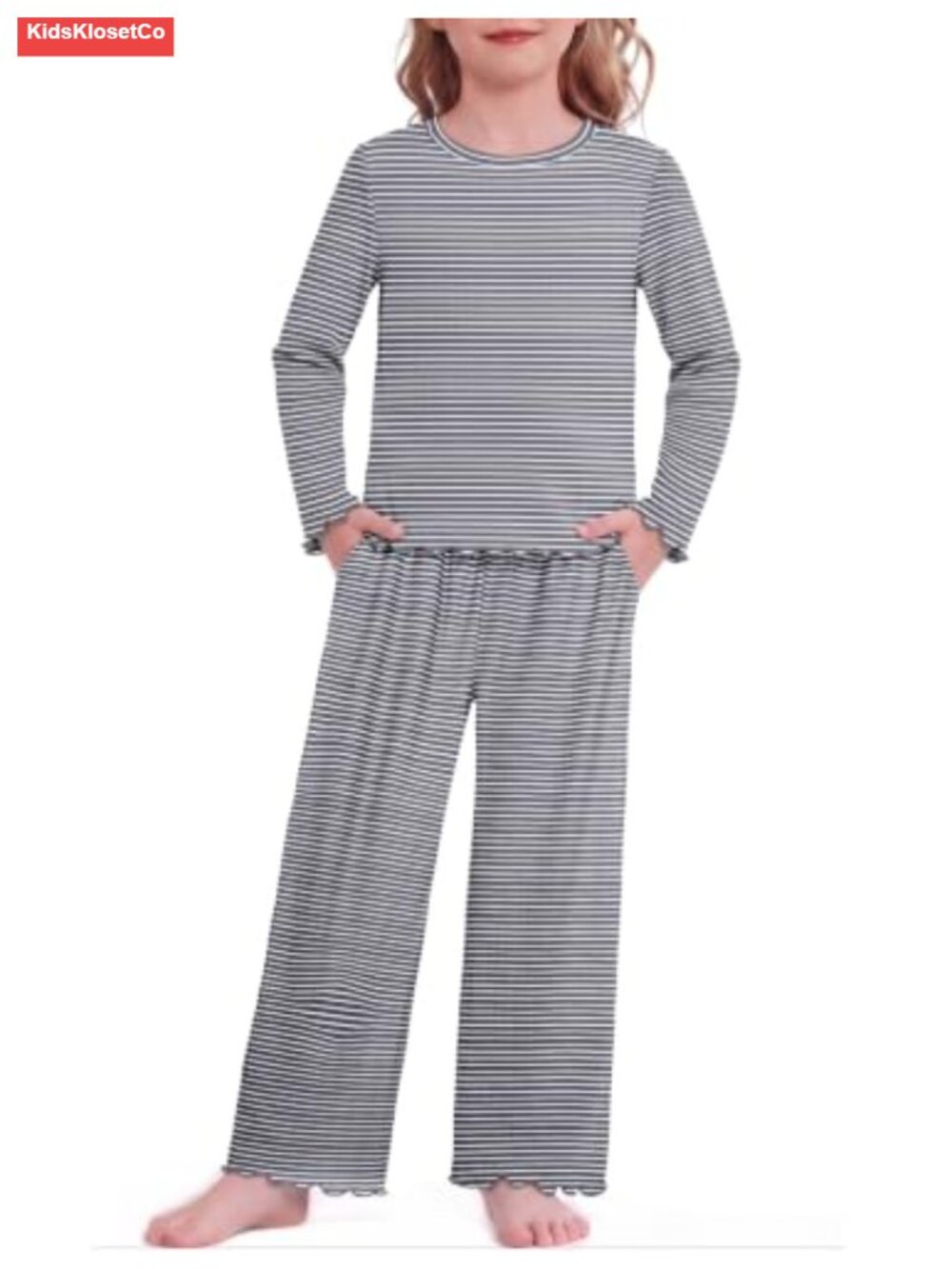 Toddler Girl Ribbed Lettuce Trim 2 Piece Top & Pant Set Fall Outfit